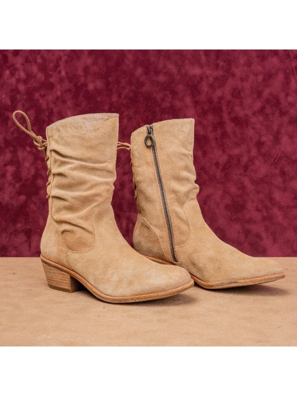 Sofft Women Shernell Cowboy Western Back Lace Suede Mid Calf Boots sz 9
